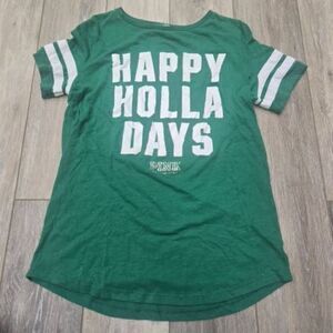 Pink Victoria's Secret Happy Holla Days green white long shirt round hem small